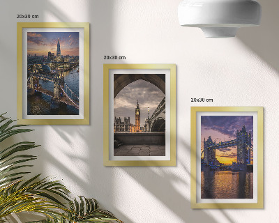 3 paveikslų rinkinys su rėmais Miesto vaizdai su tiltais ir laikrodžio bokštais