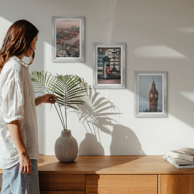 3 paveikslų rinkinys su rėmais Londono vaizdai su tiltu ir Big Beno sargybiniu