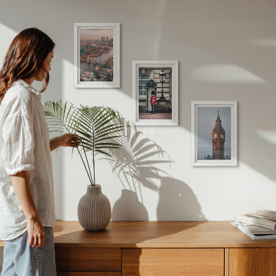 3 paveikslų rinkinys su rėmais Londono vaizdai su tiltu ir Big Beno sargybiniu