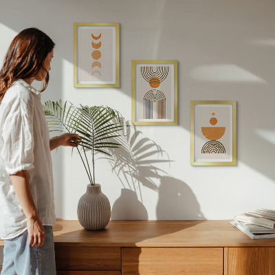 3 paveikslų rinkinys su rėmais Boho minimalistinis dekoratyvinis dizainas