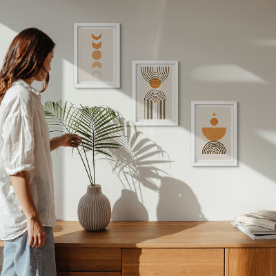 3 paveikslų rinkinys su rėmais Boho minimalistinis dekoratyvinis dizainas