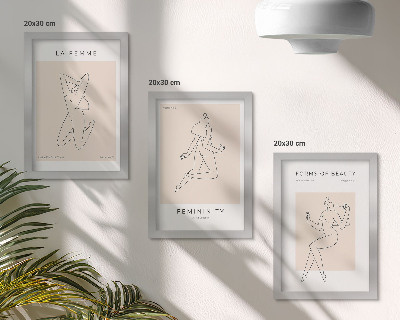 3 paveikslų rinkinys su rėmais Linijiniai moterų siluetai minimalistiniuose plakatuose