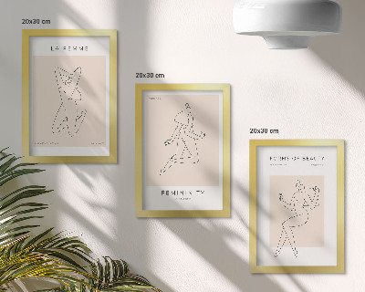 3 paveikslų rinkinys su rėmais Linijiniai moterų siluetai minimalistiniuose plakatuose