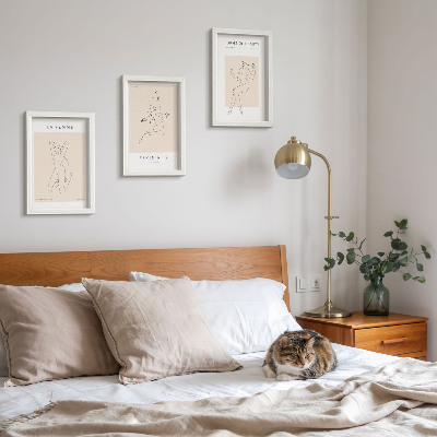 3 paveikslų rinkinys su rėmais Linijiniai moterų siluetai minimalistiniuose plakatuose