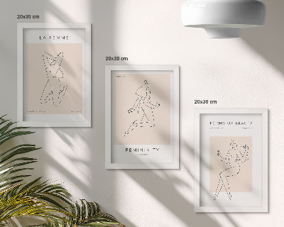 3 paveikslų rinkinys su rėmais Linijiniai moterų siluetai minimalistiniuose plakatuose