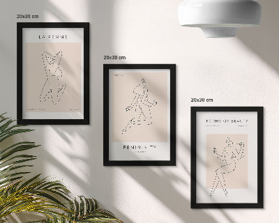 3 paveikslų rinkinys su rėmais Linijiniai moterų siluetai minimalistiniuose plakatuose