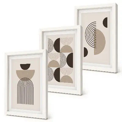 3 paveikslų rinkinys su rėmais abstrakčių geometrinių raštų minimalizmo stiliaus