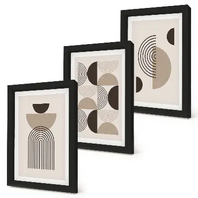 3 paveikslų rinkinys su rėmais abstrakčių geometrinių raštų minimalizmo stiliaus