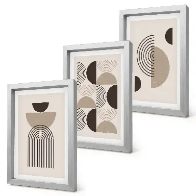 3 paveikslų rinkinys su rėmais abstrakčių geometrinių raštų minimalizmo stiliaus