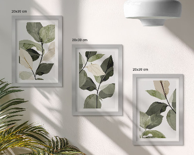 Įrėmintų paveikslų rinkinys Nudažyti subtilūs boho augalo lapai