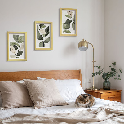 Įrėmintų paveikslų rinkinys Nudažyti subtilūs boho augalo lapai