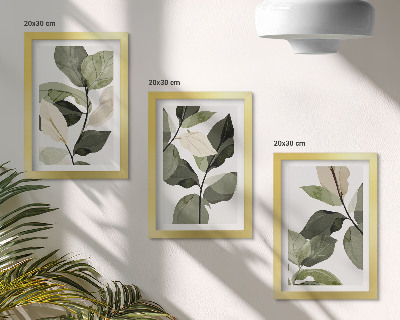 Įrėmintų paveikslų rinkinys Nudažyti subtilūs boho augalo lapai