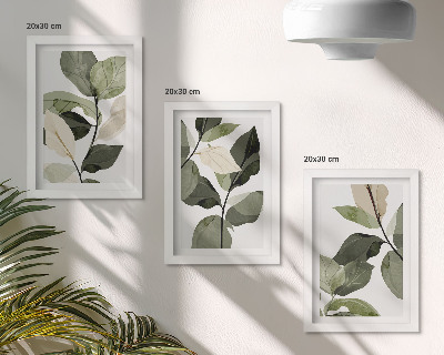 Įrėmintų paveikslų rinkinys Nudažyti subtilūs boho augalo lapai