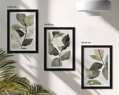 Įrėmintų paveikslų rinkinys Nudažyti subtilūs boho augalo lapai