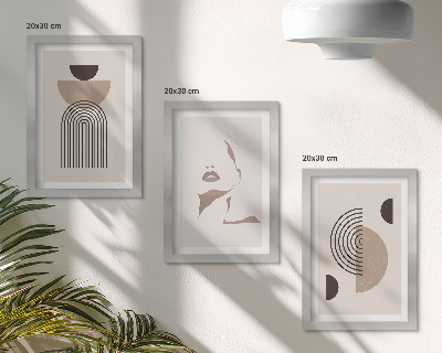 3 paveikslų rinkinys su rėmais Abstrakčios geometrinės formos ir veido siluetas