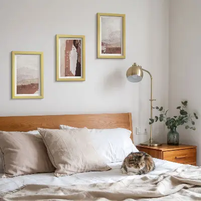 Įrėmintų paveikslų rinkinys abstrakčių rudų ir smėlio spalvos raštų