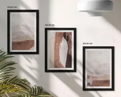 Įrėmintų paveikslų rinkinys abstrakčių rudų ir smėlio spalvos raštų