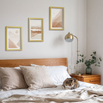 3 paveikslų rinkinys su rėmais Abstraktūs peizažai rudos ir smėlio spalvos atspalviuose