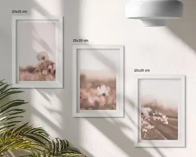 Įrėmintų paveikslų rinkinys laukinės gėlės pievose vasarą ir romantiški peizažai