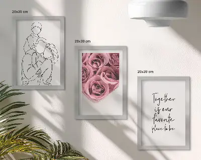 Įrėmintų paveikslų rinkinys šeimos linijinės rožių puokštės su užrašu namams