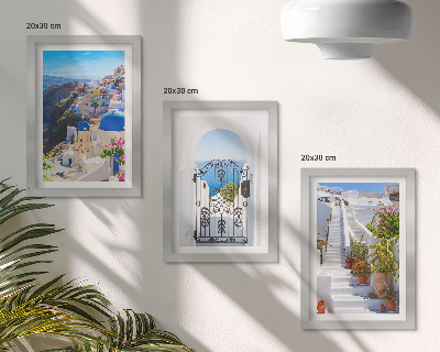 Įrėmintų paveikslų rinkinys Santorinio vaizdai, graikų architektūra Oijoje