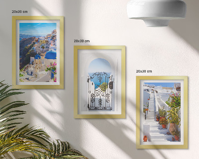 Įrėmintų paveikslų rinkinys Santorinio vaizdai, graikų architektūra Oijoje
