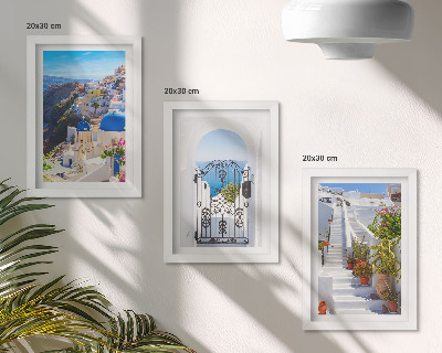 Įrėmintų paveikslų rinkinys Santorinio vaizdai, graikų architektūra Oijoje