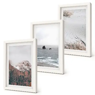 Įrėmintų paveikslų rinkinys kalnai, debesys, jūra ir smėlis natūralių spalvų
