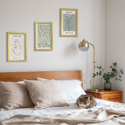 3 paveikslų rinkinys su rėmais Linijos ir augalų raštai minimalistiniu stiliumi