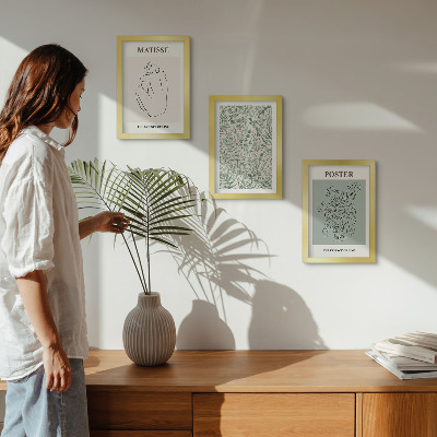 3 paveikslų rinkinys su rėmais Linijos ir augalų raštai minimalistiniu stiliumi