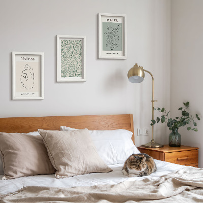 3 paveikslų rinkinys su rėmais Linijos ir augalų raštai minimalistiniu stiliumi
