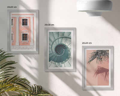 Įrėmintų paveikslų rinkinys Pastelinių atspalvių ir spiralinių raštų architektūra