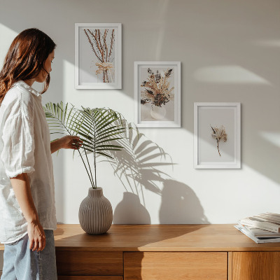 Įrėmintų paveikslų rinkinys Gėlės ir šakos minimalistiniu gamtos stiliumi