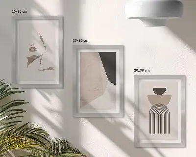 Abstrakčių geometrinių figūrų ir moters veido paveikslų rinkinys 3 dalių rinkinys su rėmais