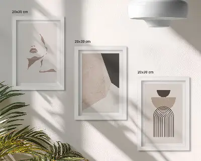 Abstrakčių geometrinių figūrų ir moters veido paveikslų rinkinys 3 dalių rinkinys su rėmais
