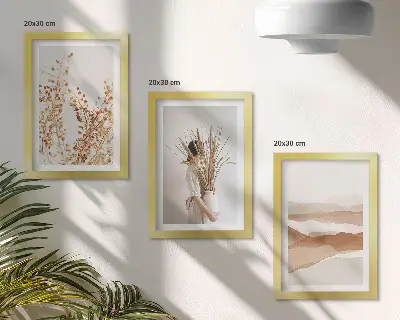 3 paveikslų rinkinys su rėmais augalų motyvų abstrakcijos kaimišku ir bohemišku stiliumi
