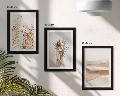 3 paveikslų rinkinys su rėmais augalų motyvų abstrakcijos kaimišku ir bohemišku stiliumi