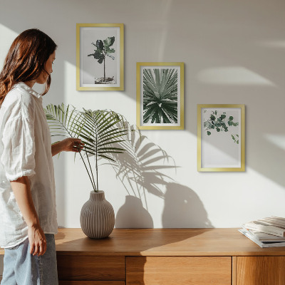 3 paveikslų rinkinys su rėmais Žalieji augalai minimalistiniu stiliumi