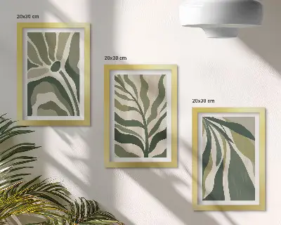 Įrėmintų paveikslų rinkinys žalių atspalvių lapų iliustracijos
