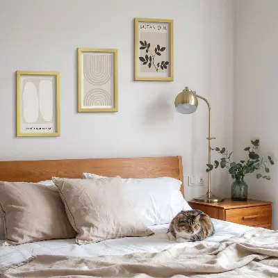 Subtilūs bohemiški plakatai su augalų motyvais 3 paveikslų rinkinys su rėmais
