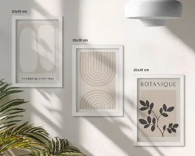 Subtilūs bohemiški plakatai su augalų motyvais 3 paveikslų rinkinys su rėmais