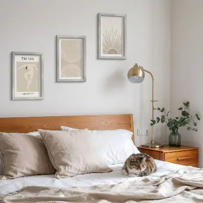 3 paveikslų rinkinys su rėmais pastelinės bohemiško stiliaus abstrakcijos