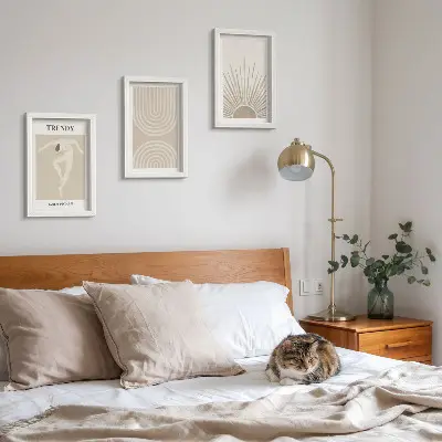 3 paveikslų rinkinys su rėmais pastelinės bohemiško stiliaus abstrakcijos