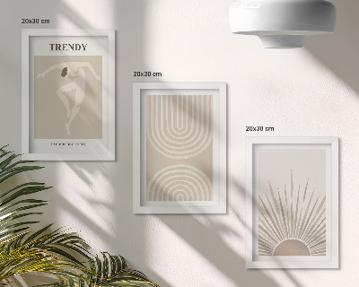 3 paveikslų rinkinys su rėmais Pasteliniai plakatai, madingos bohemiškos abstrakcijos