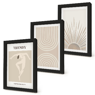 3 paveikslų rinkinys su rėmais Pasteliniai plakatai, madingos bohemiškos abstrakcijos
