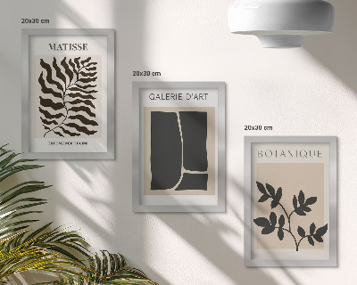 3 paveikslų rinkinys su rėmais Minimalistiniai plakatai su augalų raštais ir abstrakčiais raštais