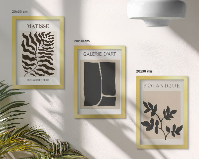 3 paveikslų rinkinys su rėmais Minimalistiniai plakatai su augalų raštais ir abstrakčiais raštais