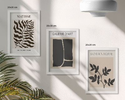 3 paveikslų rinkinys su rėmais Minimalistiniai plakatai su augalų raštais ir abstrakčiais raštais