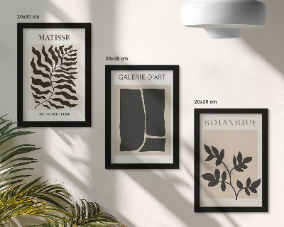 3 paveikslų rinkinys su rėmais Minimalistiniai plakatai su augalų raštais ir abstrakčiais raštais