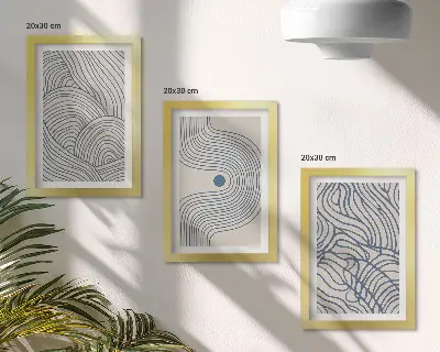 Įrėmintų paveikslų rinkinys abstrakčios dekoratyvinės bangų formos